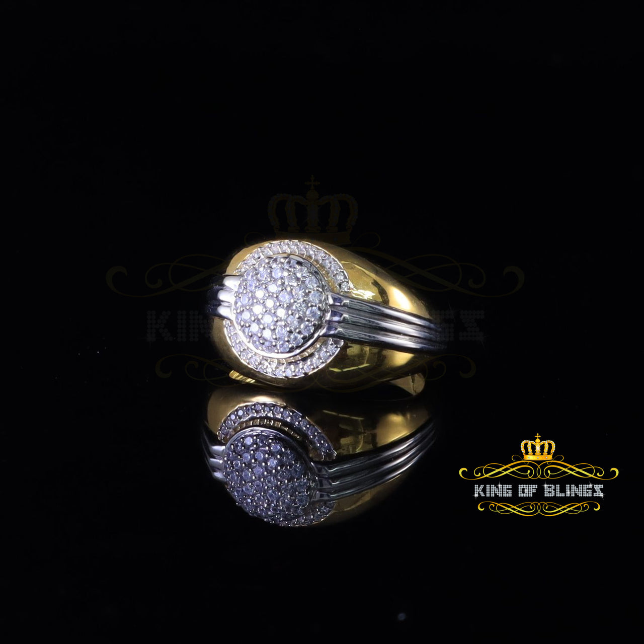 King Of Bling's Sterling Yellow Silver 0.00ct Cubic Zirconia Two Tone Men's Ring Size 11