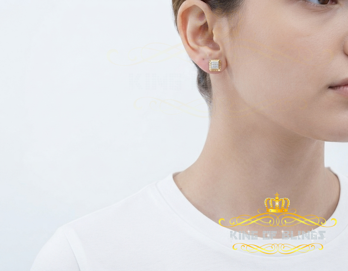 King of Blings-0.05ct Diamond For Yellow 925 Sterling Silver Men's & Women's Square Earrings KING OF BLINGS