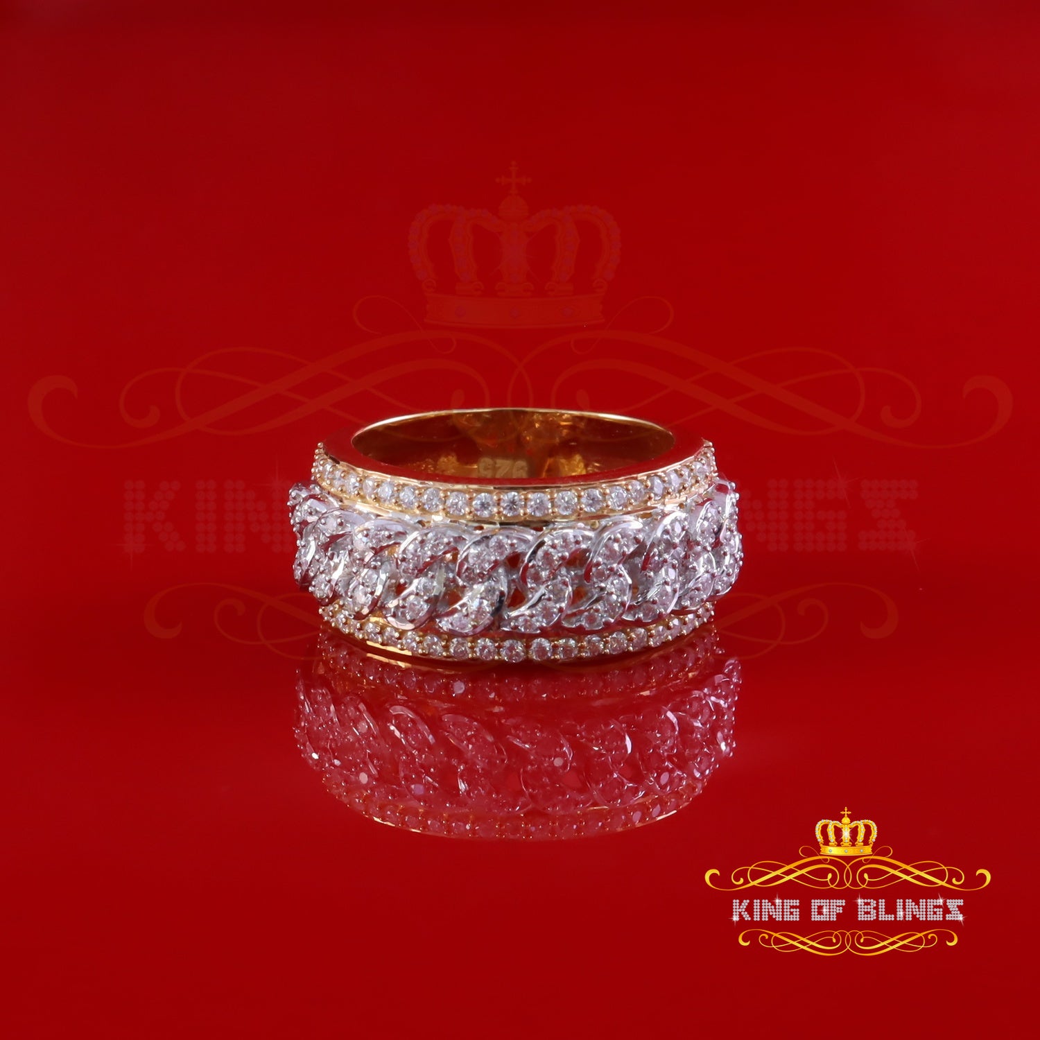 King of Bling's 1.50ct VVS D Moissanite For Men's & Women's Silver Yellow Cuban Band Ring SZ 8 King of Blings
