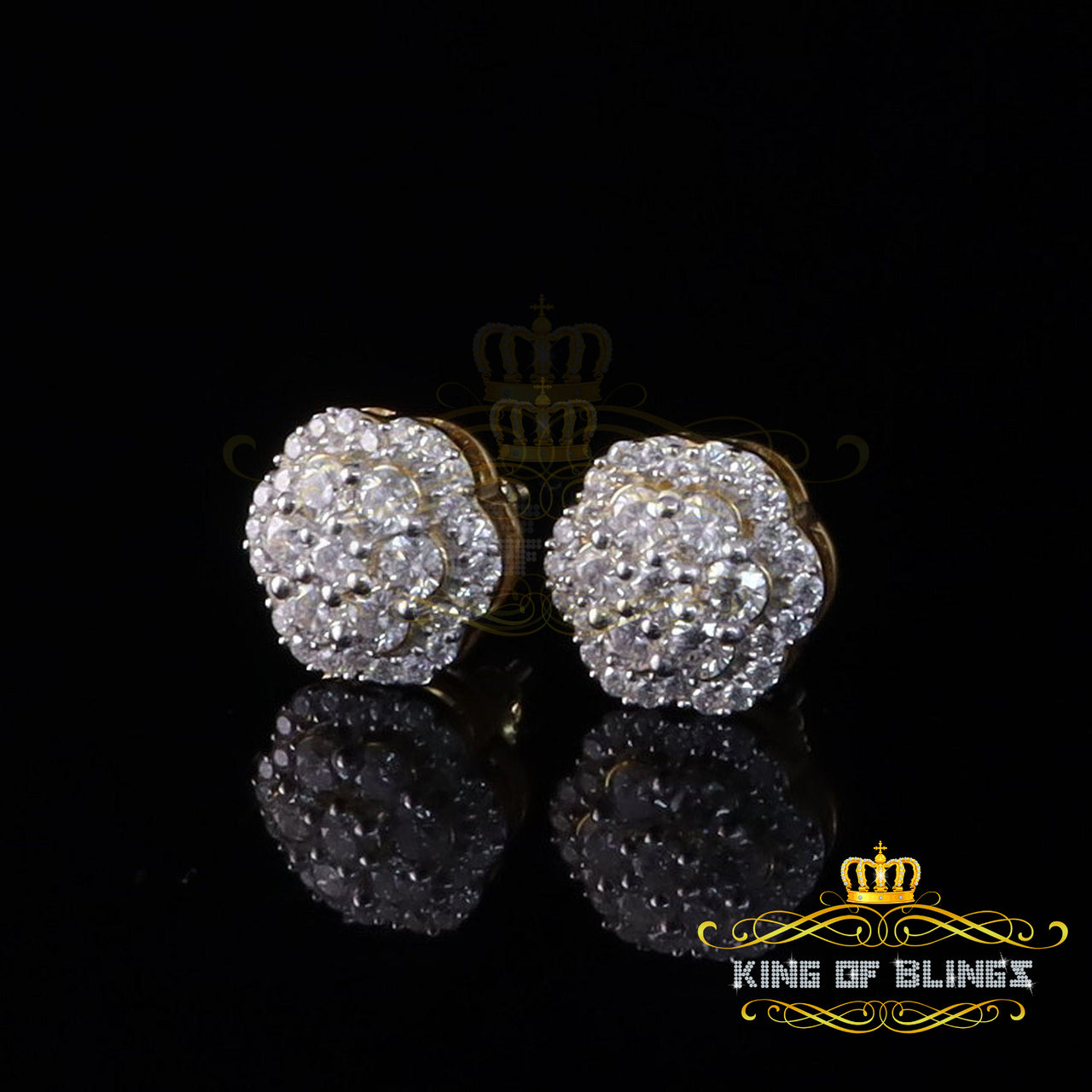 King  of Bling's 2.00ct MOISSANITE 925 Sterling Silver Yellow Floral Earrings For Men's & Women's