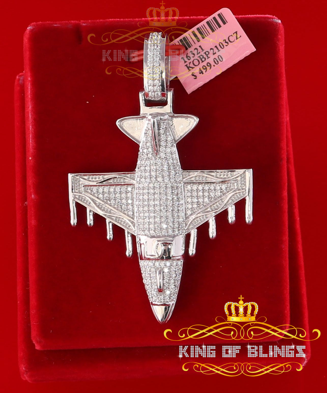 White 925 Sterling Silver AIROPLANE Shape Charm Pendant 2.45ct Cubic Zirconia KING OF BLINGS