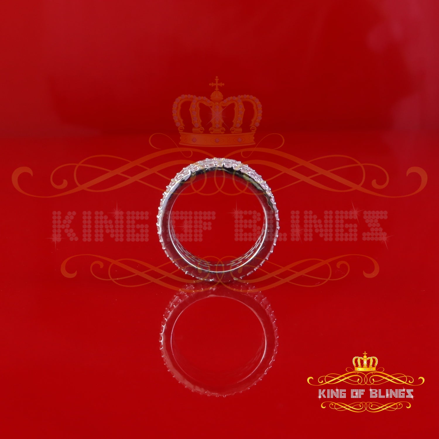 King of Bling's White Round Band Sterling Silver 3.50ct VVS 'D' Moissanite Rings SZ 7 for Women KING OF BLINGS
