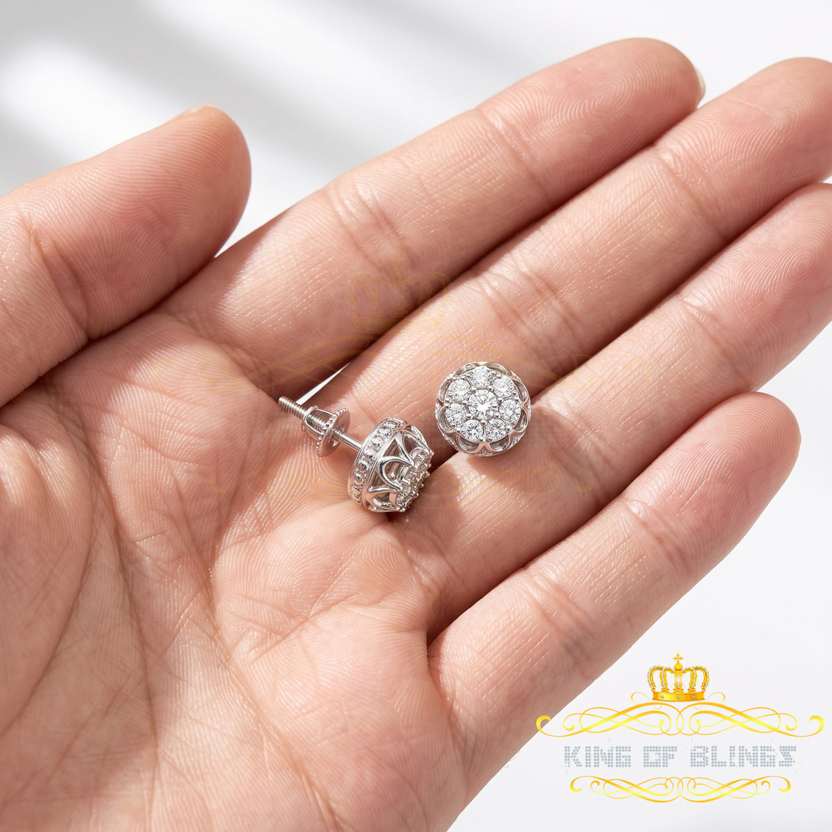 King of Bling's 1.14ct Cubic Zirconia 925 White Silver Women's & Men's Hip Hop Flower Earrings KING OF BLINGS