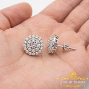 King of Bling's Aretes Para Hombre 925 White Silver 1.86ct Cubic Zirconia Round Women's Earrings KING OF BLINGS