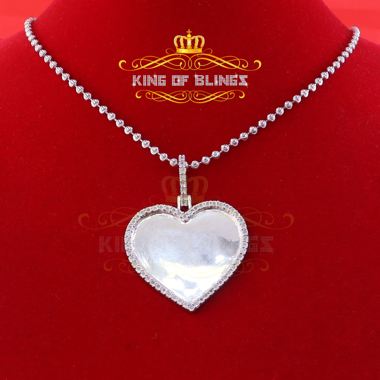 King Of Bling's Real 0.33ct Diamond 925 Sterling Silver "1.50" Heart PICTURE Charm White Pendant