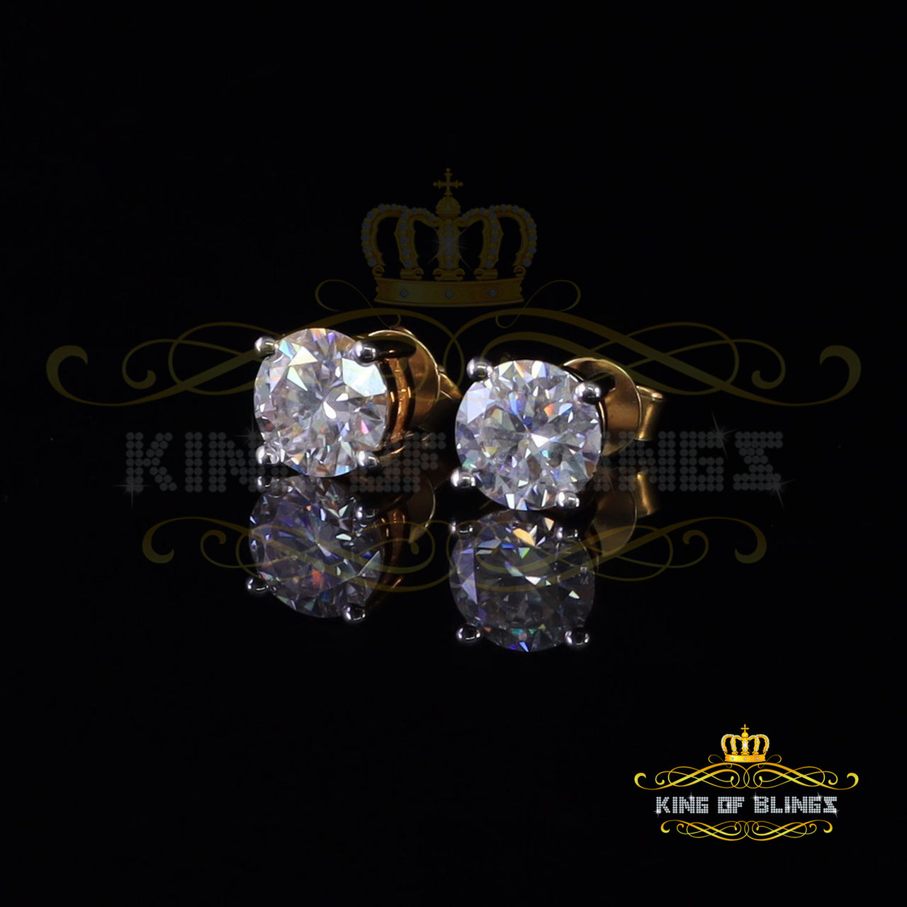 King Of Bling's 10k Real Yellow Gold with 3.50ct Round VVS 'D' Color Moissanite Stud Earrings
