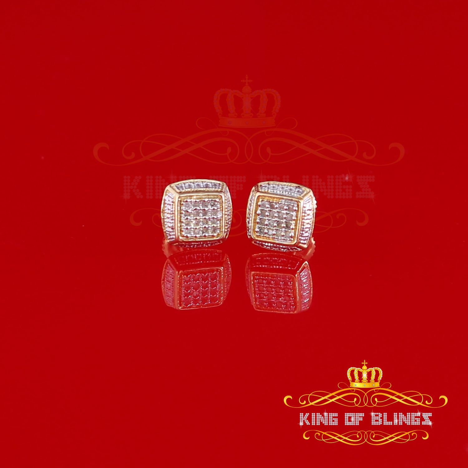 King of Blings-0.10ct Diamond Stud Earrings For Women Yellow 925 Sterling Silver Stud For Men KING OF BLINGS
