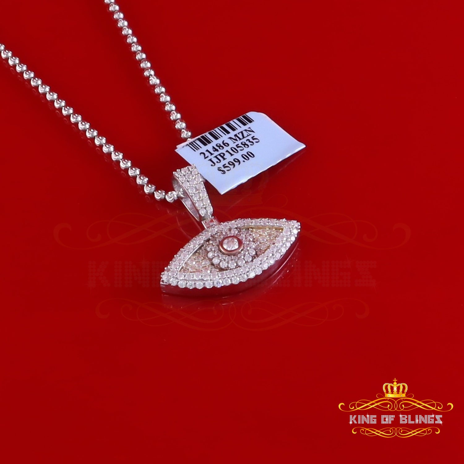 King Of Bling's White Sterling Silver 2.0ct VVS D Moissanite Charm Evil Pendant Men's & Women's KING OF BLINGS