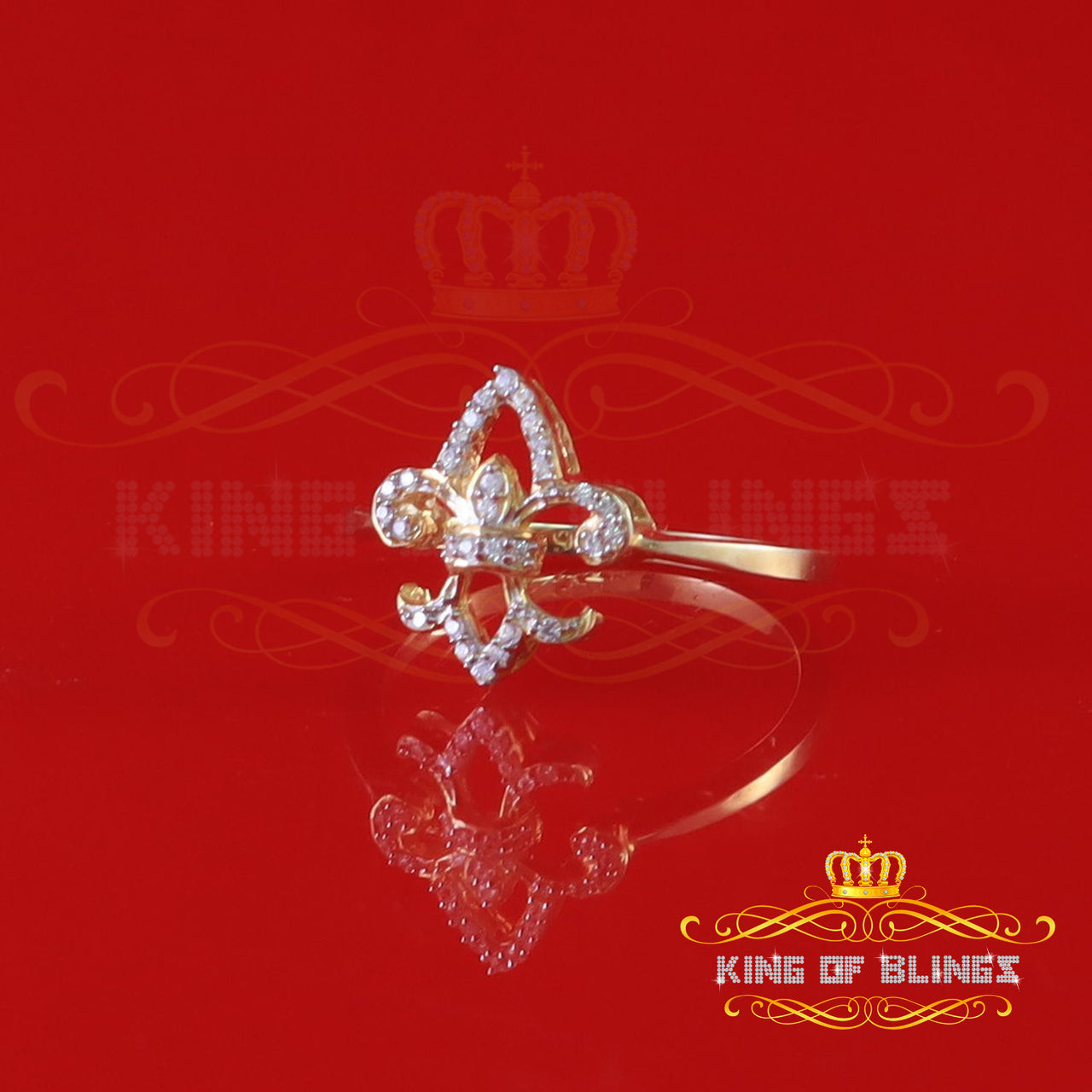 King Of Bling's 0.30ct Cubic Zirconia Yellow Sterling Silver Fleur Gifts Womens Ring Size 7