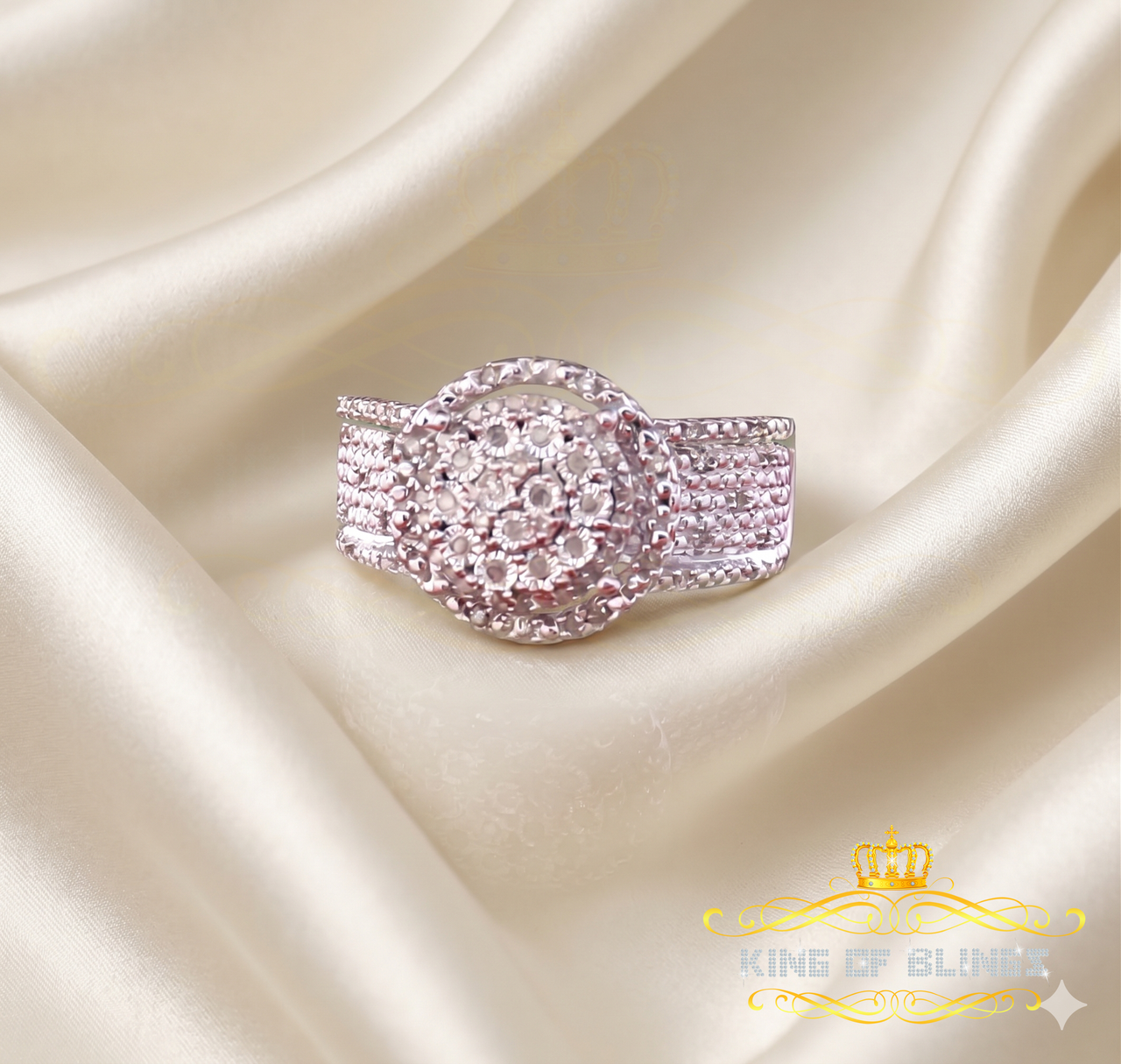 King Of Bling's White 925 Sterling Silver Ring with 0.33CT Real Diamond Womens Ring size 7