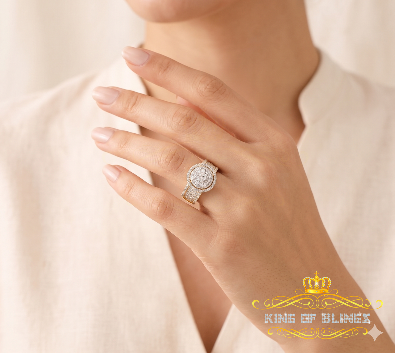 King Of Bling's 0.25ct Silver Yellow Round Brilliant Natural Diamonds Wedding Womens Rings Size7