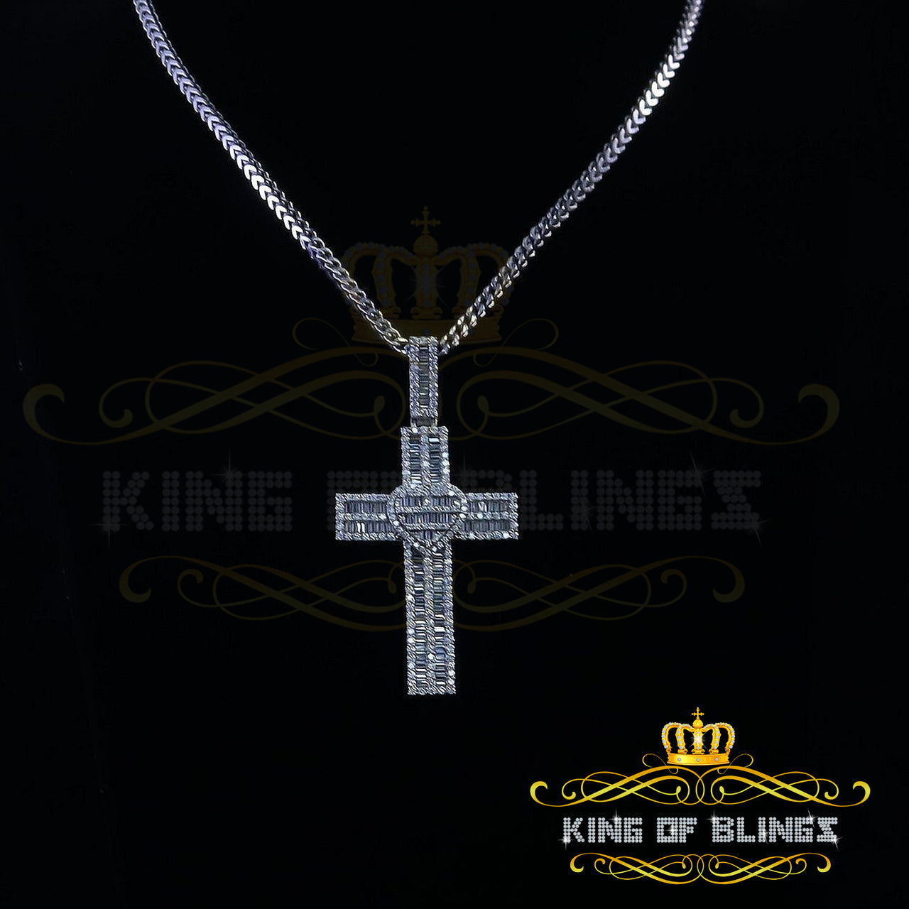King Of Bling's CROSS Shape 925 Sterling Silver White Pendant Cubic Zirconia