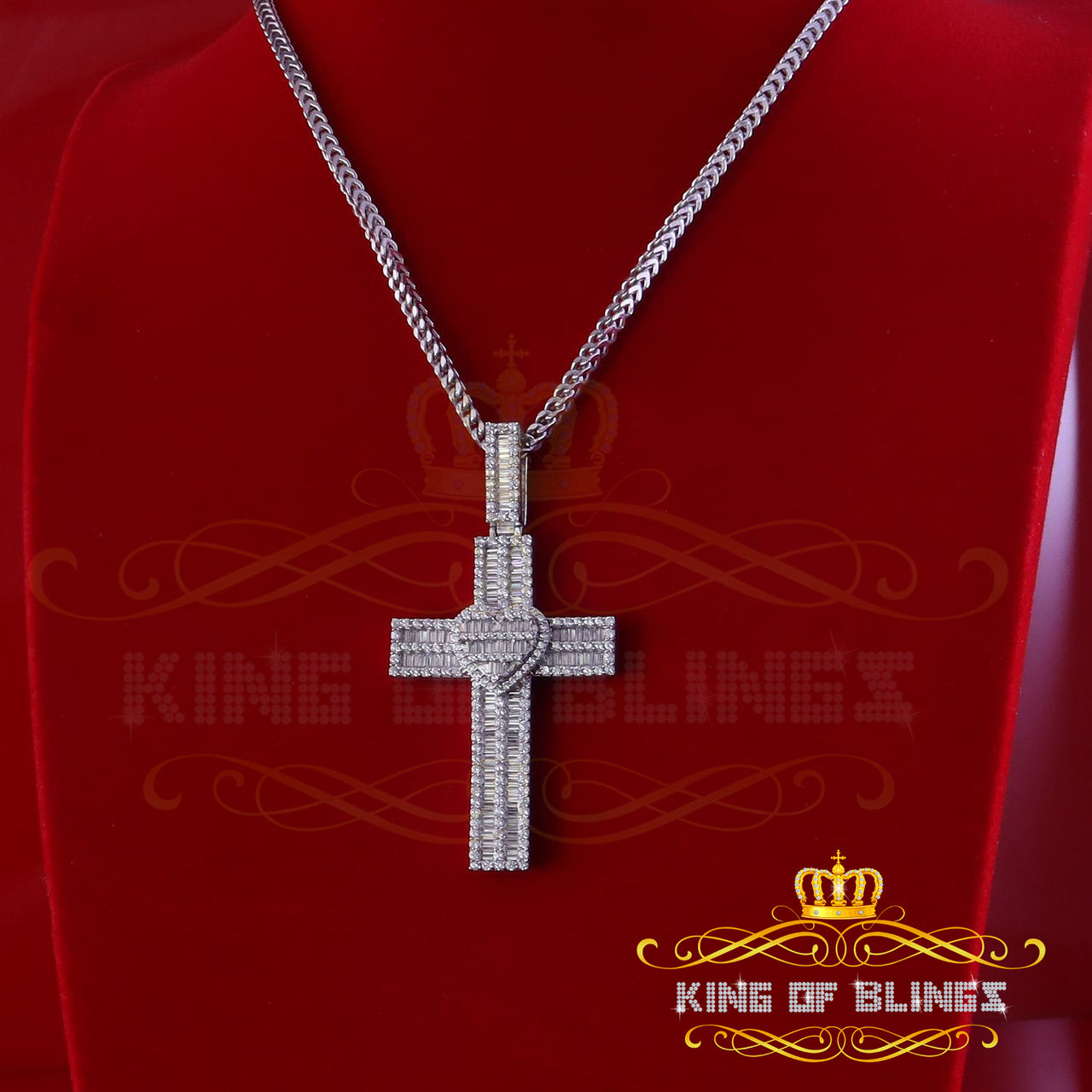 King Of Bling's CROSS Shape 925 Sterling Silver White Pendant Cubic Zirconia