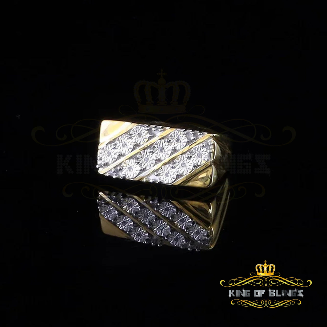 King Of Bling's 0.05CT Real Diamond 925 Silver Yellow Rectangle Band shape with Men's Ring Sz 11