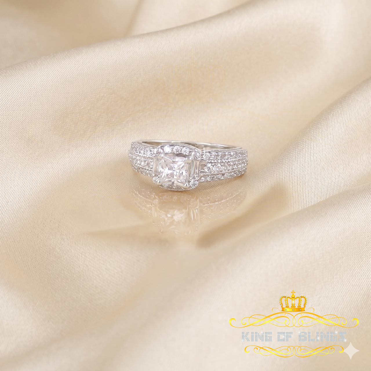 King Of Bling'sSterling White Silver 1.75ct Cubic Zirconia Square Wedding Womens Ring Size 7