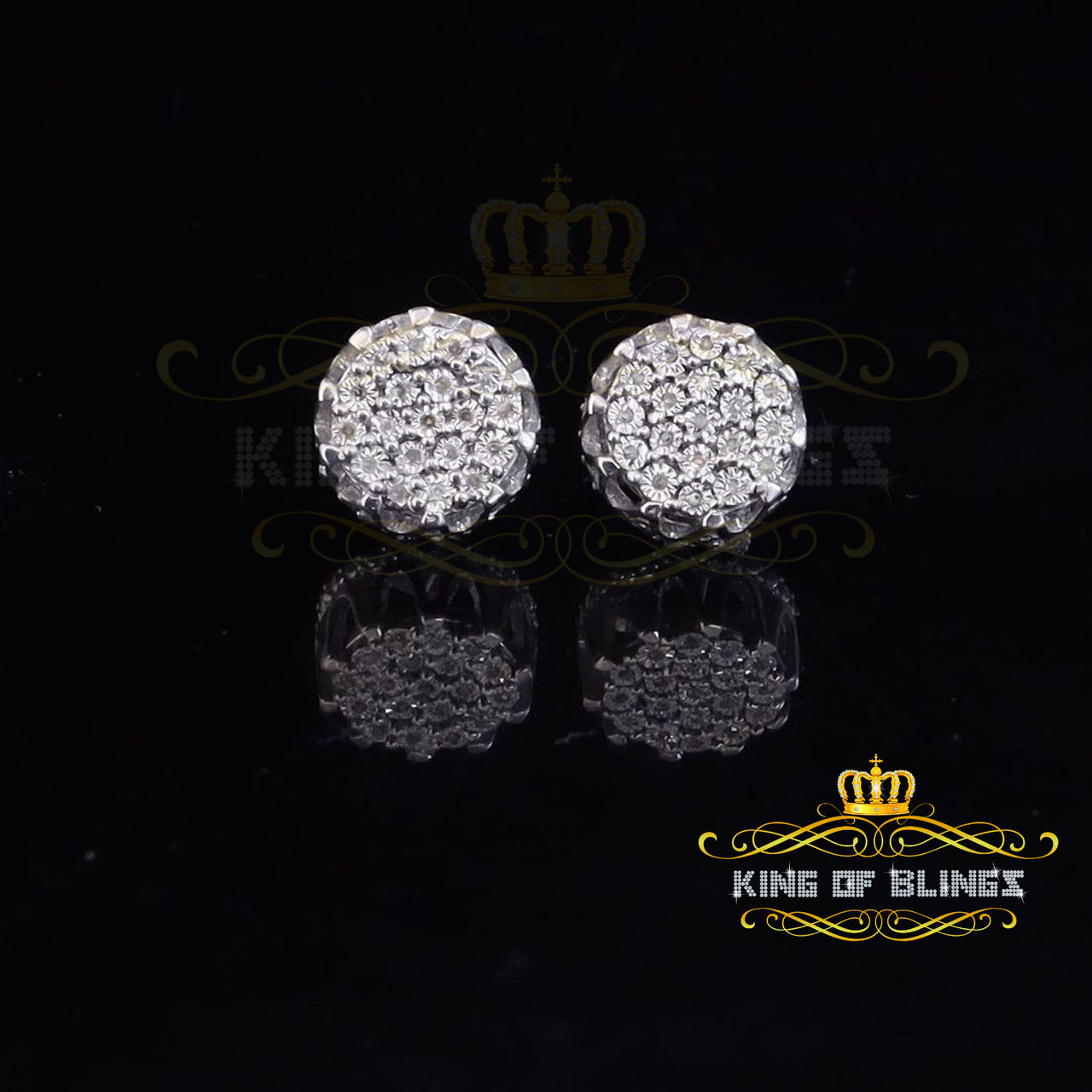 King Of Bling's 925 Sterling White Silver 0.10ct Diamond Flower Earrings For Women's & Men's