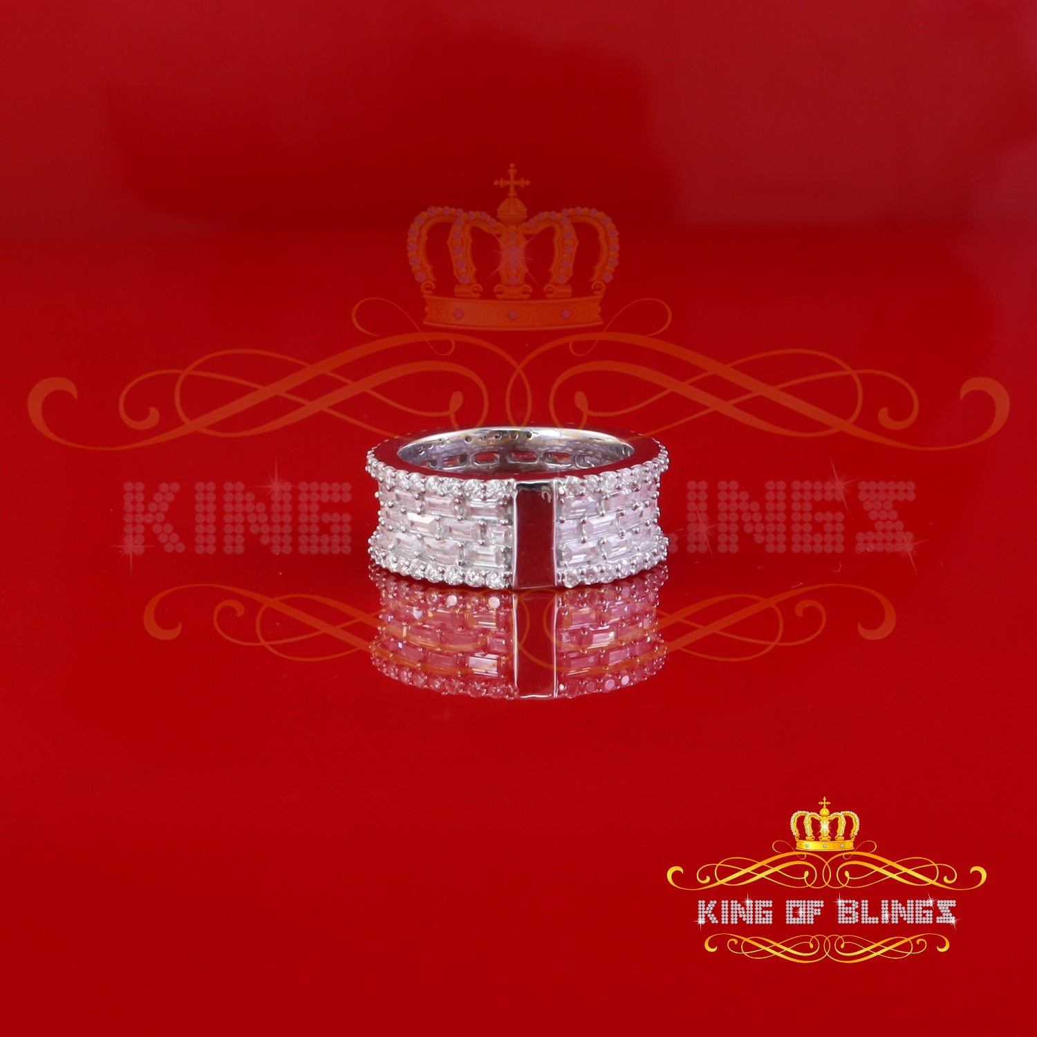 King of Bling's White Round Band Sterling Silver 3.50ct VVS 'D' Moissanite Rings SZ 7 for Women KING OF BLINGS