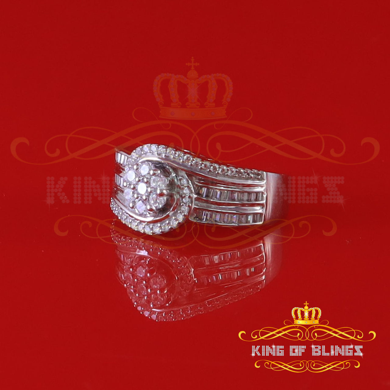 King Of Bling'sSterling Silver White 1.70ct CZ Flower 7 stone Fashion Womens Ring Size 8
