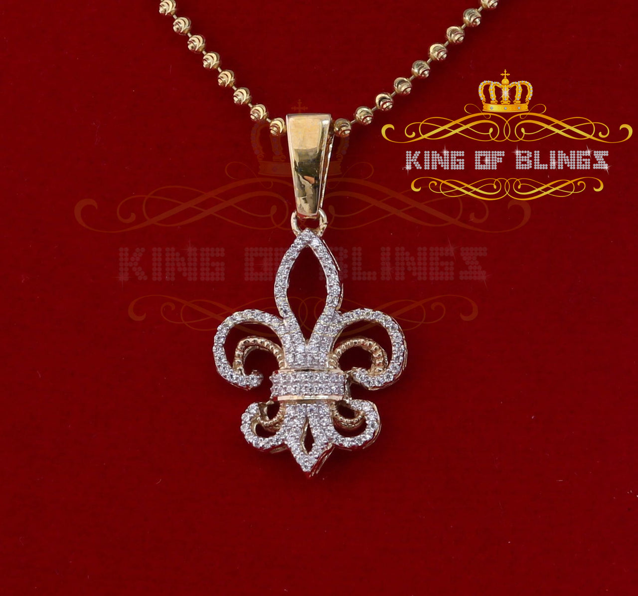 Yellow 925 Sterling Silver Fleur de Lis Pendant with 0.93ct Cubic Zirconia Stone KING OF BLINGS