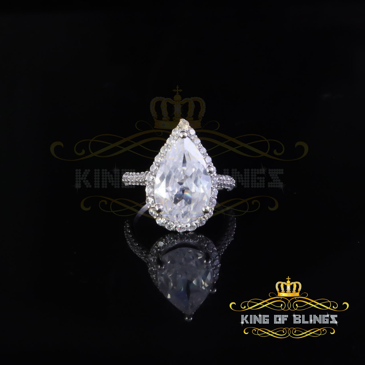 King Of Bling's925 Silver Pear Shaped Cubic Zirconia For Women's White Engagement Ring Size 09 KING OF BLINGS