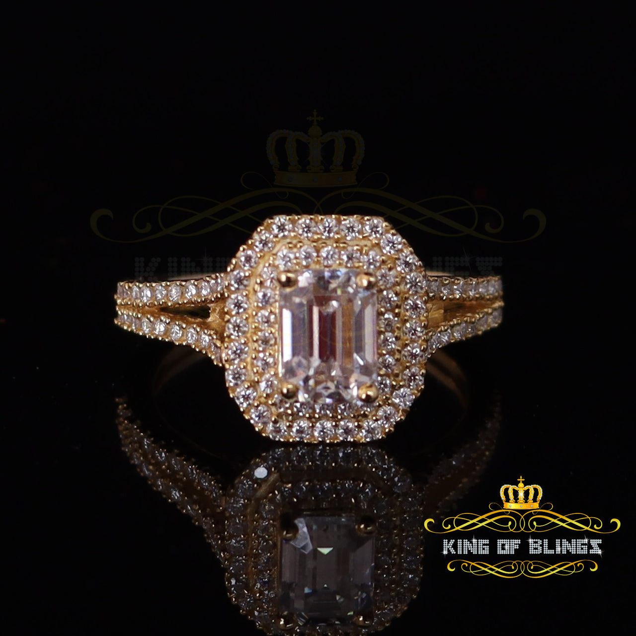 King Of Blings  10K Yellow Gold 2.00CT 'VVS' 'FL' D clr Emerlard Cut Moissonite Womens Ring S/7