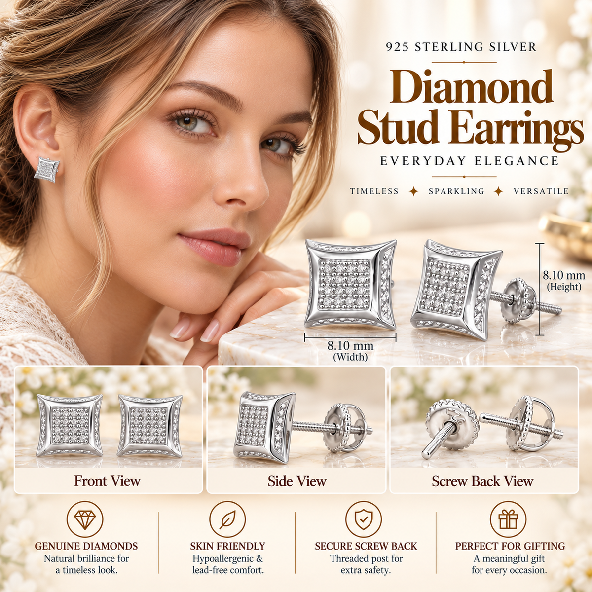 King Of Bling's 925 Sterling Silver 0.10ct Diamond Small For Women's & Men's White Kite Earring KING OF BLINGS