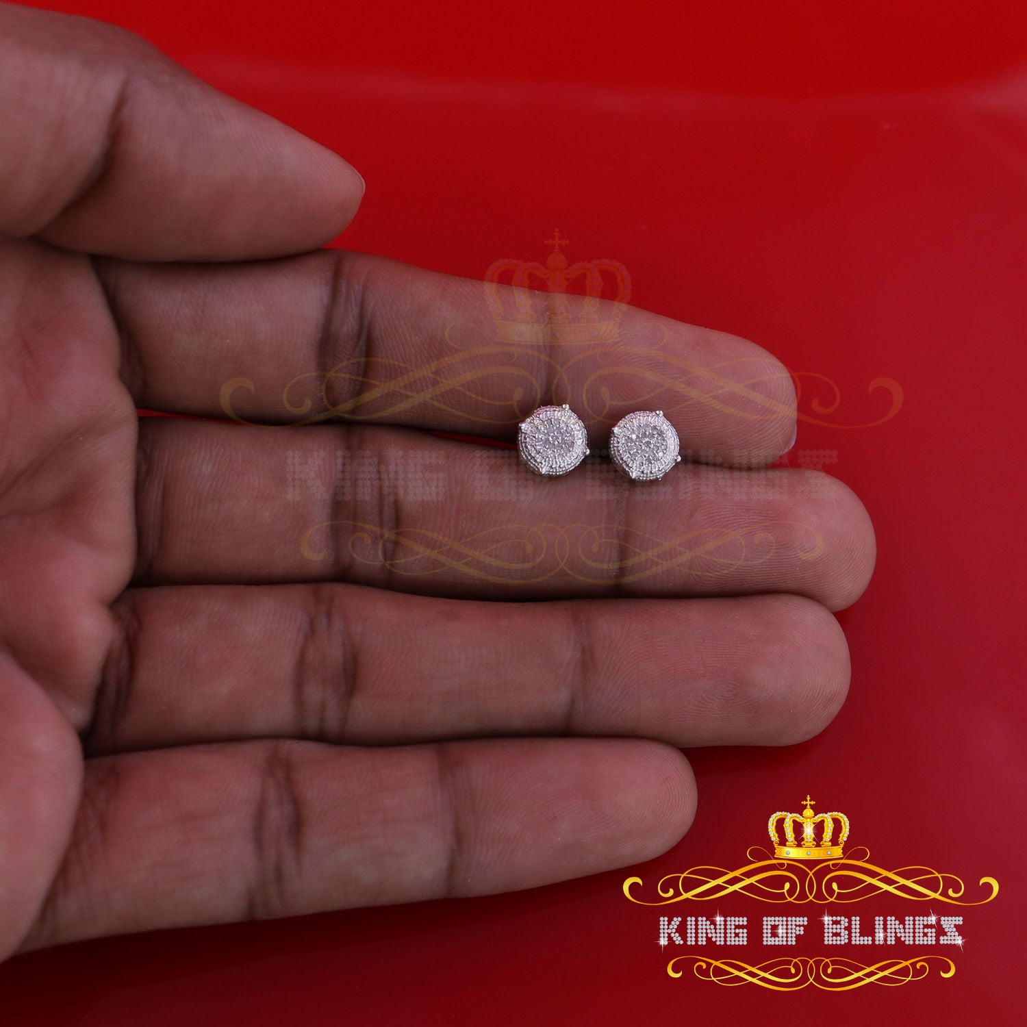King Of Bling's 925 Sterling Silver 0.10ct Diamond For Women's & Men's White Stud Round Earring KING OF BLINGS