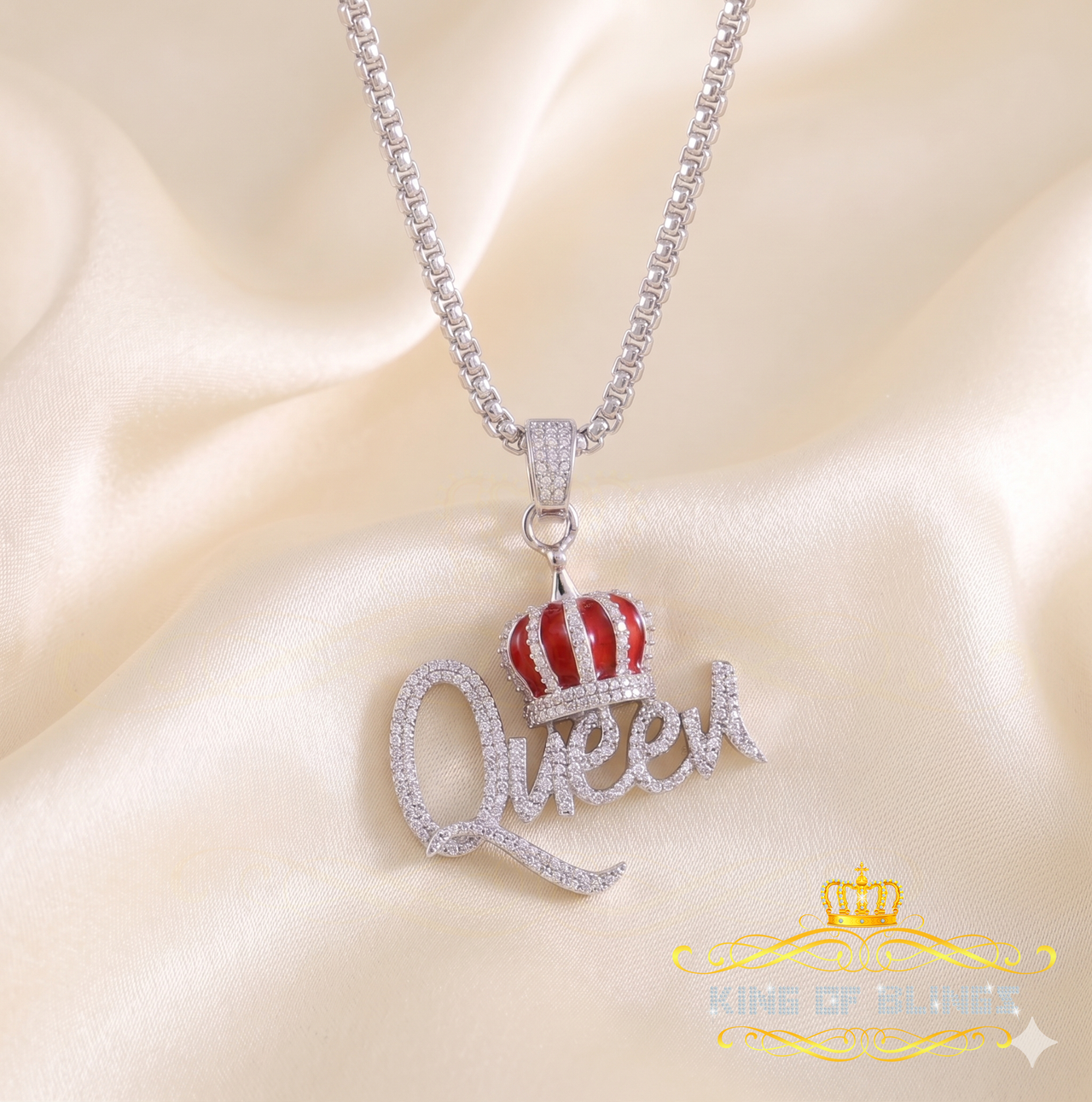 King Of Bling's QUEEN with CROWN BELL White Pendant 2.00ct Real Moissanite 925 Sterling Silver
