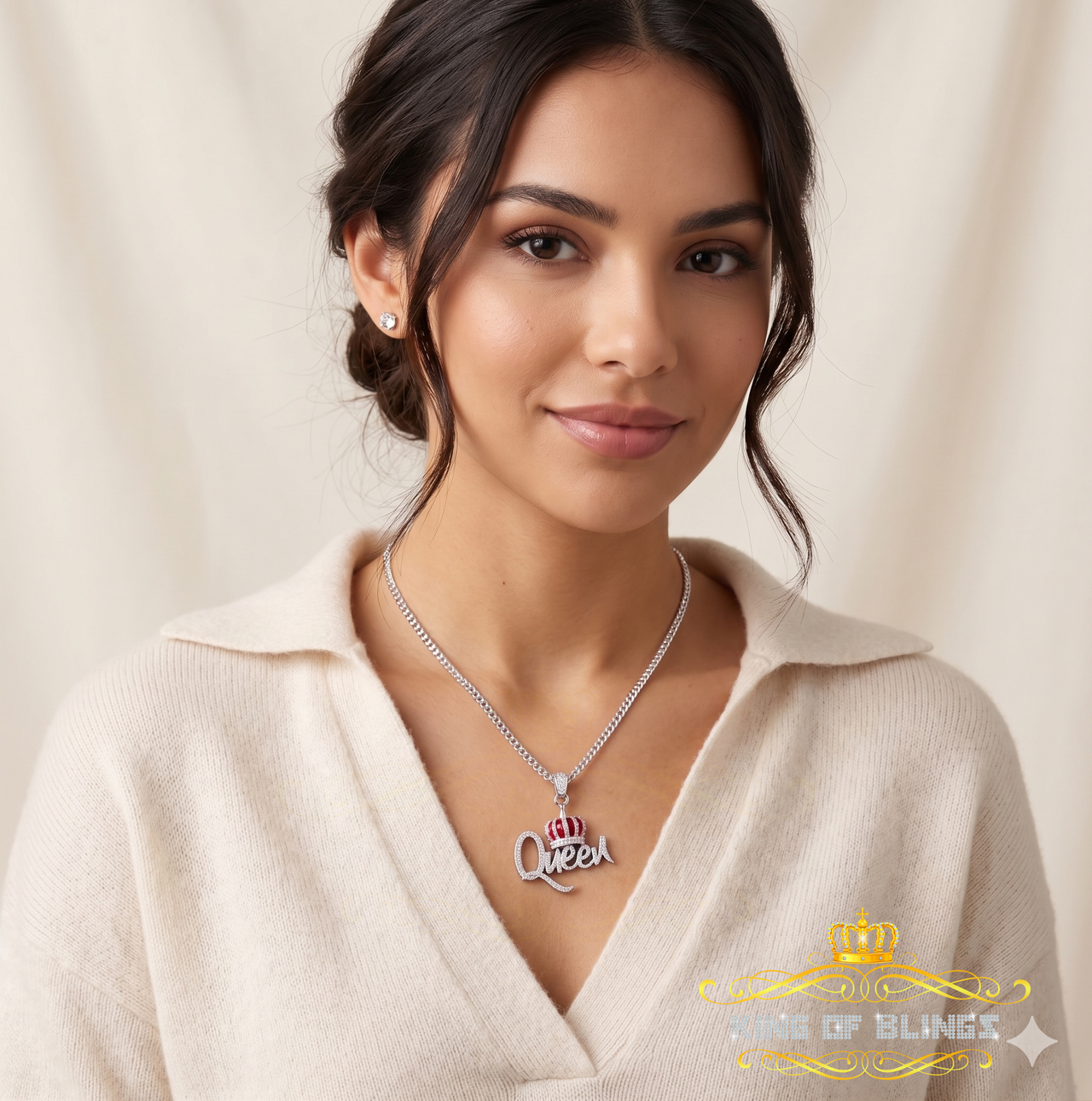 King Of Bling's QUEEN with CROWN BELL White Pendant 2.00ct Real Moissanite 925 Sterling Silver