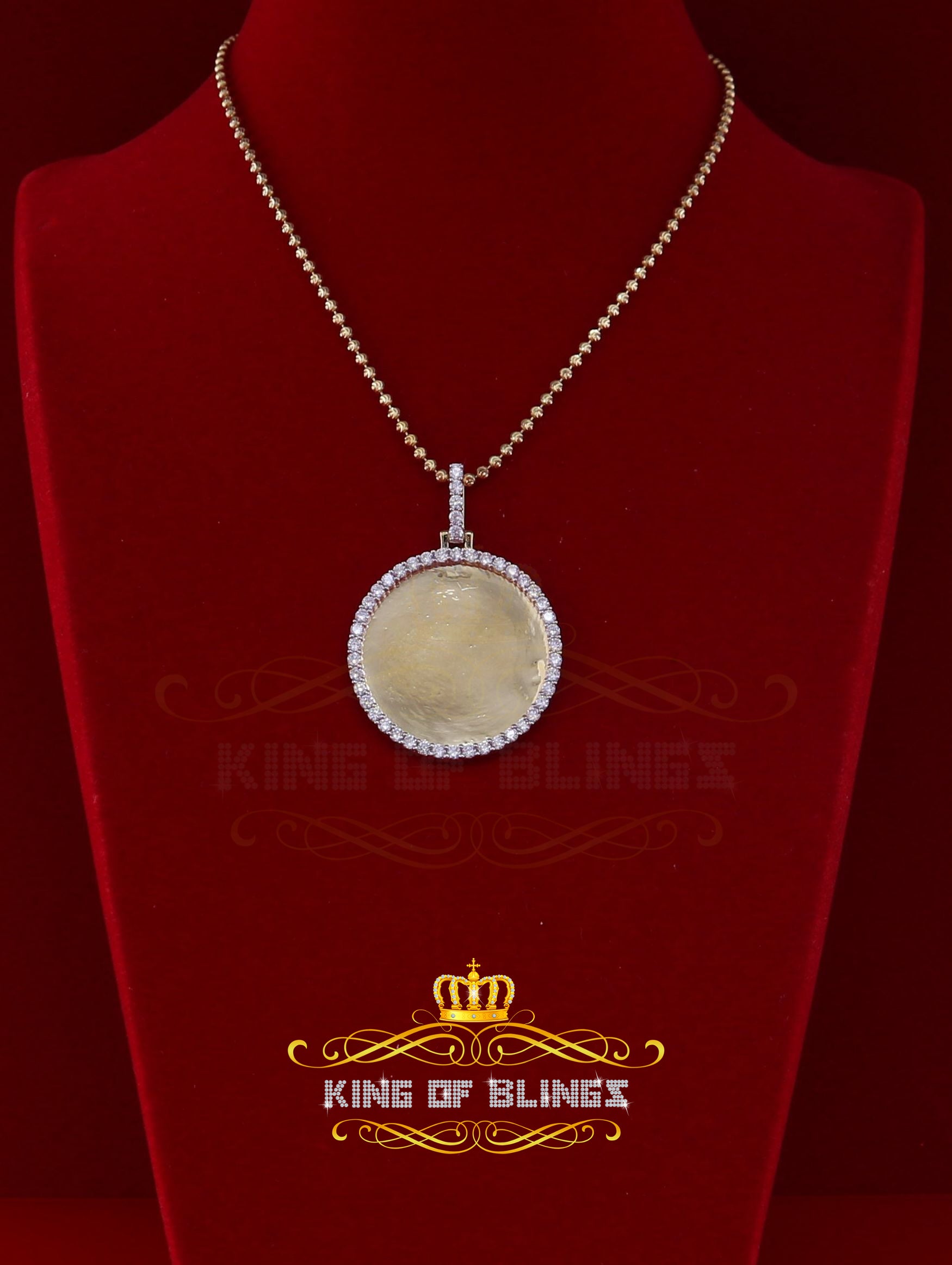 King Of Bling's Sterling Silver 1.25" Picture Round Yellow Pendant Round 2.82ct Cubic Zirconia KING OF BLINGS