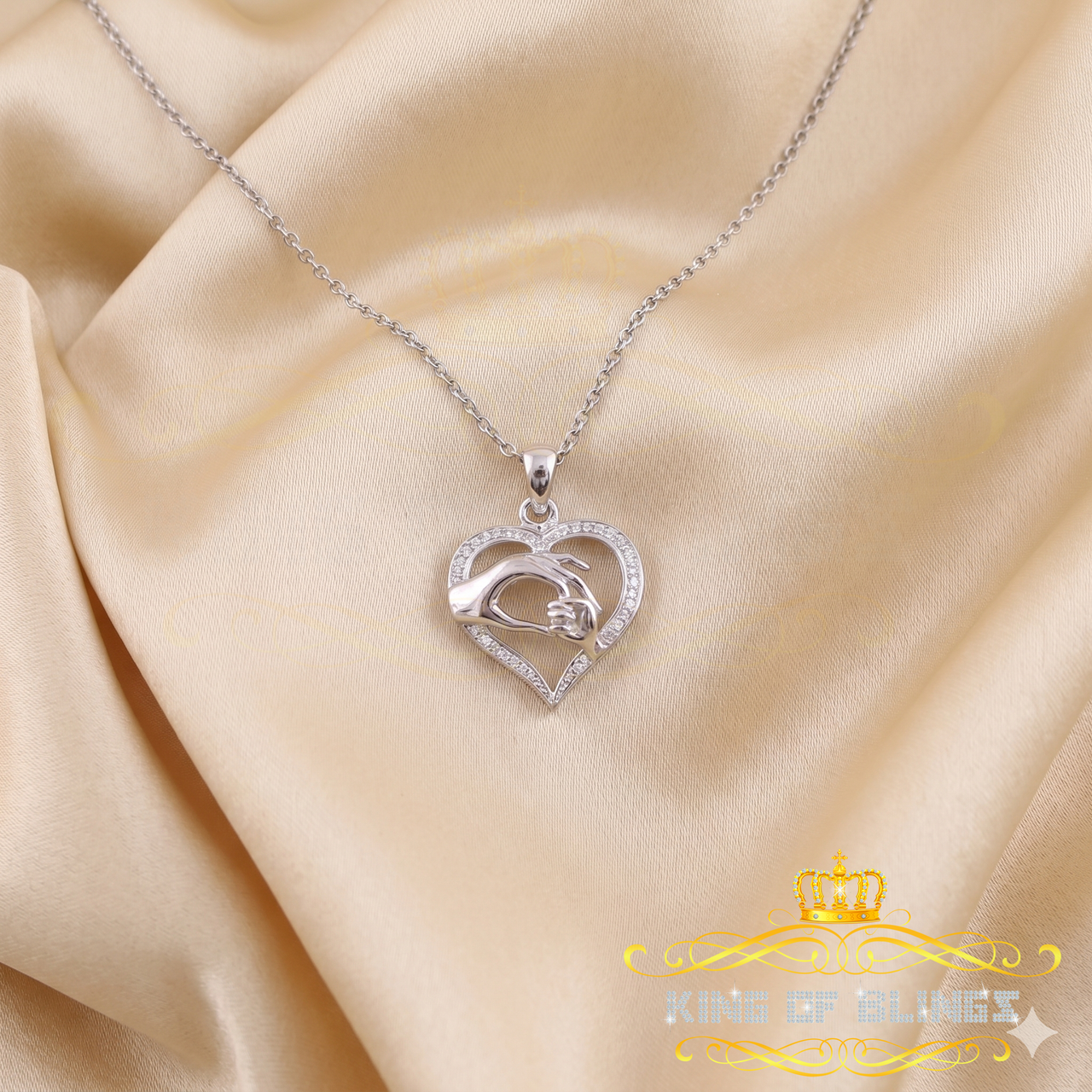 King Of Bling's White Silver 0.20ct Cubic Zirconia Heart MOTHER CARING Pendant for Mothers Day
