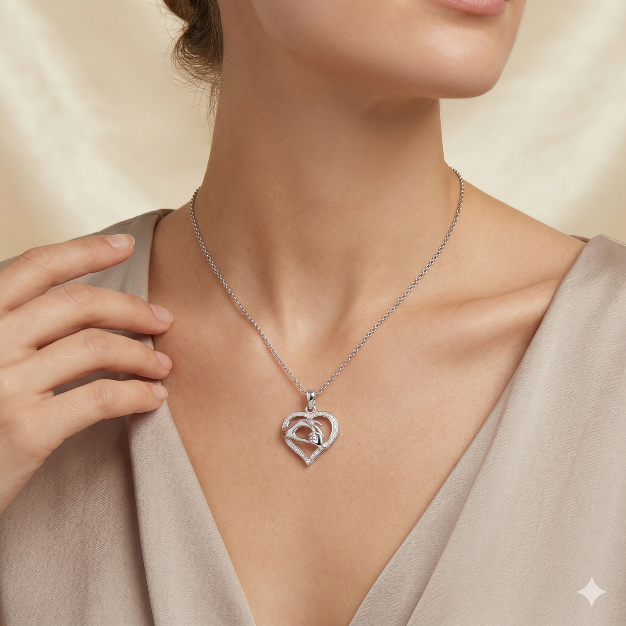 King Of Bling's White Silver 0.20ct Cubic Zirconia Heart MOTHER CARING Pendant for Mothers Day