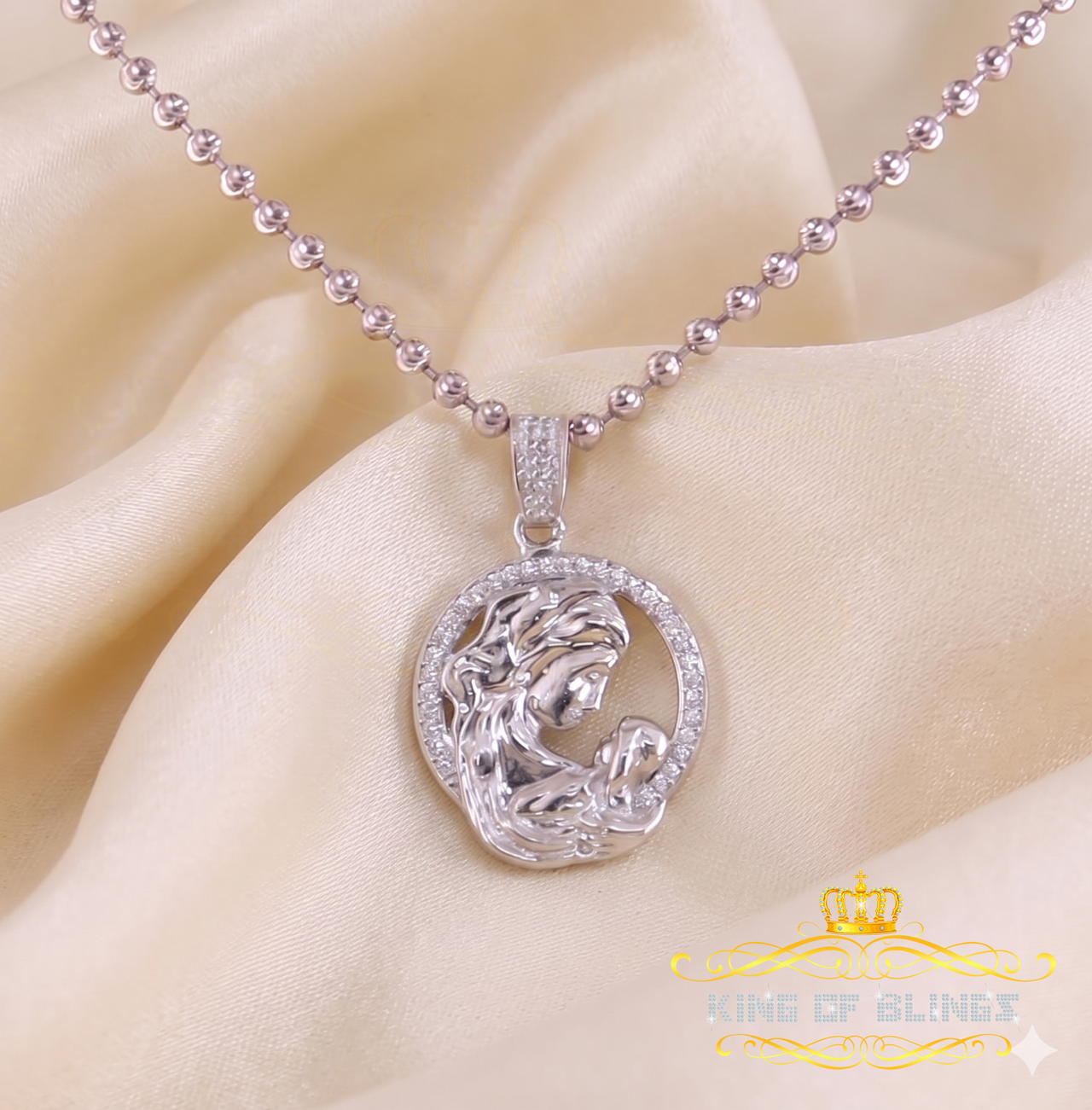 King Of Bling's DARLING MOM Pendant Specially for Mothers Day White Silver 0.50ct Cubic Zirconia