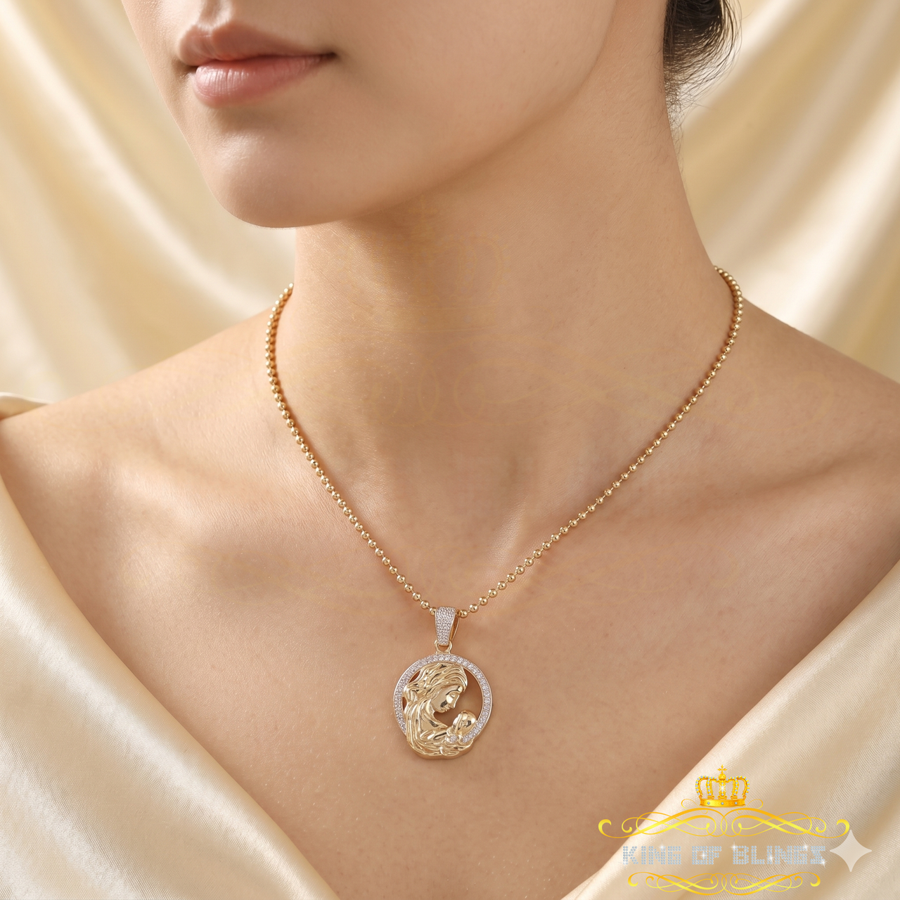 King Of Bling's DARLING MOM Pendant Special Offer Mothers Day Yellow Silver 0.50ct Cubic Zircon