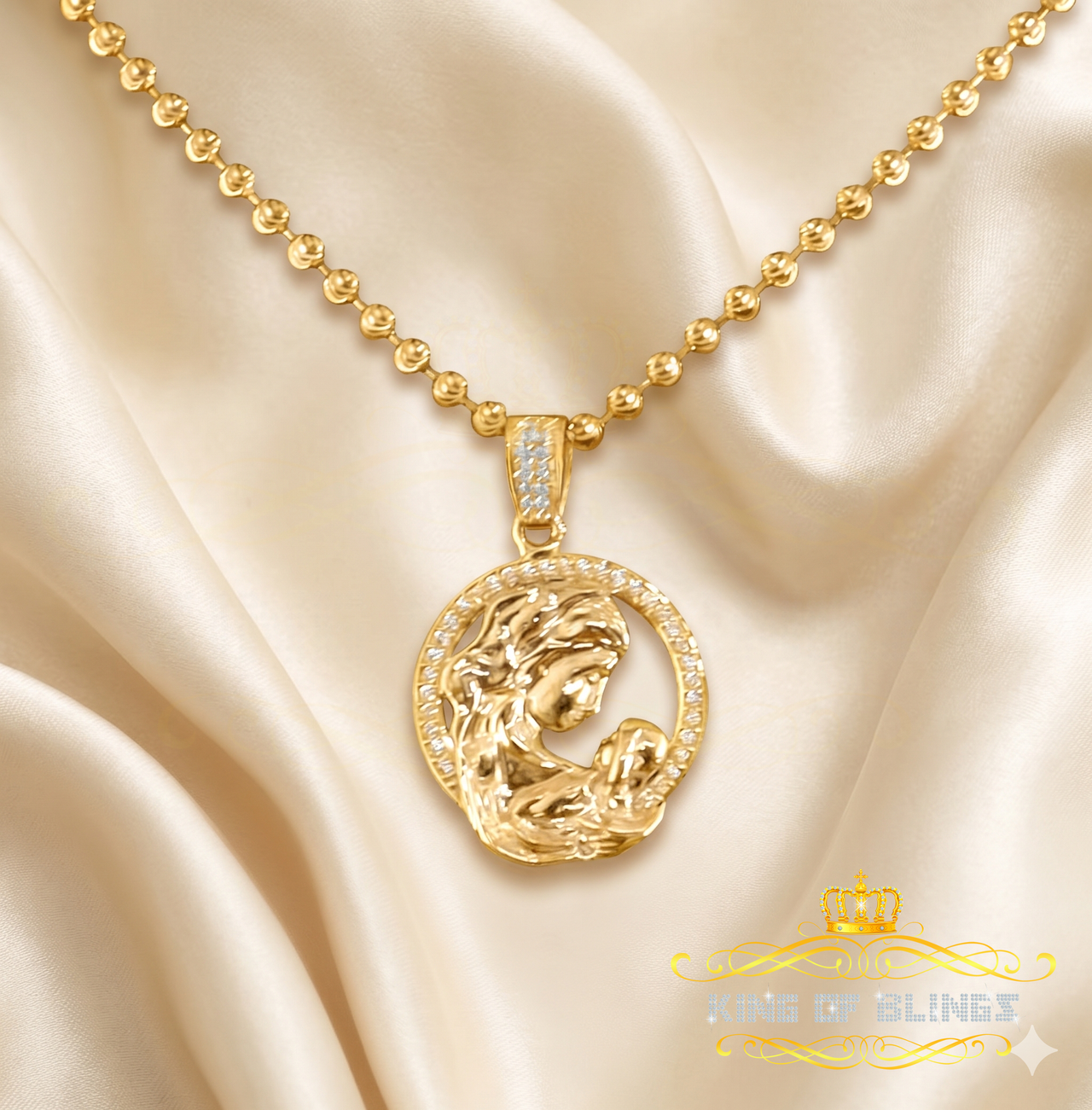 King Of Bling's DARLING MOM Pendant Special Offer Mothers Day Yellow Silver 0.50ct Cubic Zircon