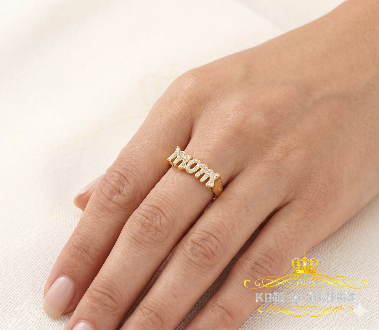 King Of Bling's 925 Silver 0.52ct Cubic Zirconia MOM Yellow Ring Size-7 Offer @ Mother's Day