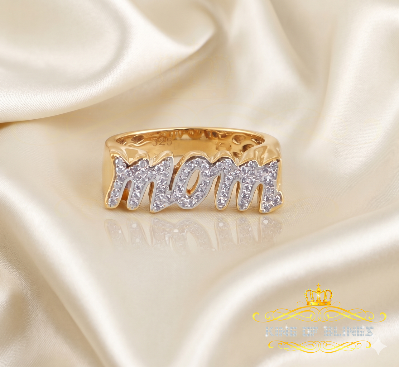 King Of Bling's 925 Silver 0.52ct Cubic Zirconia MOM Yellow Ring Size-7 Offer @ Mother's Day