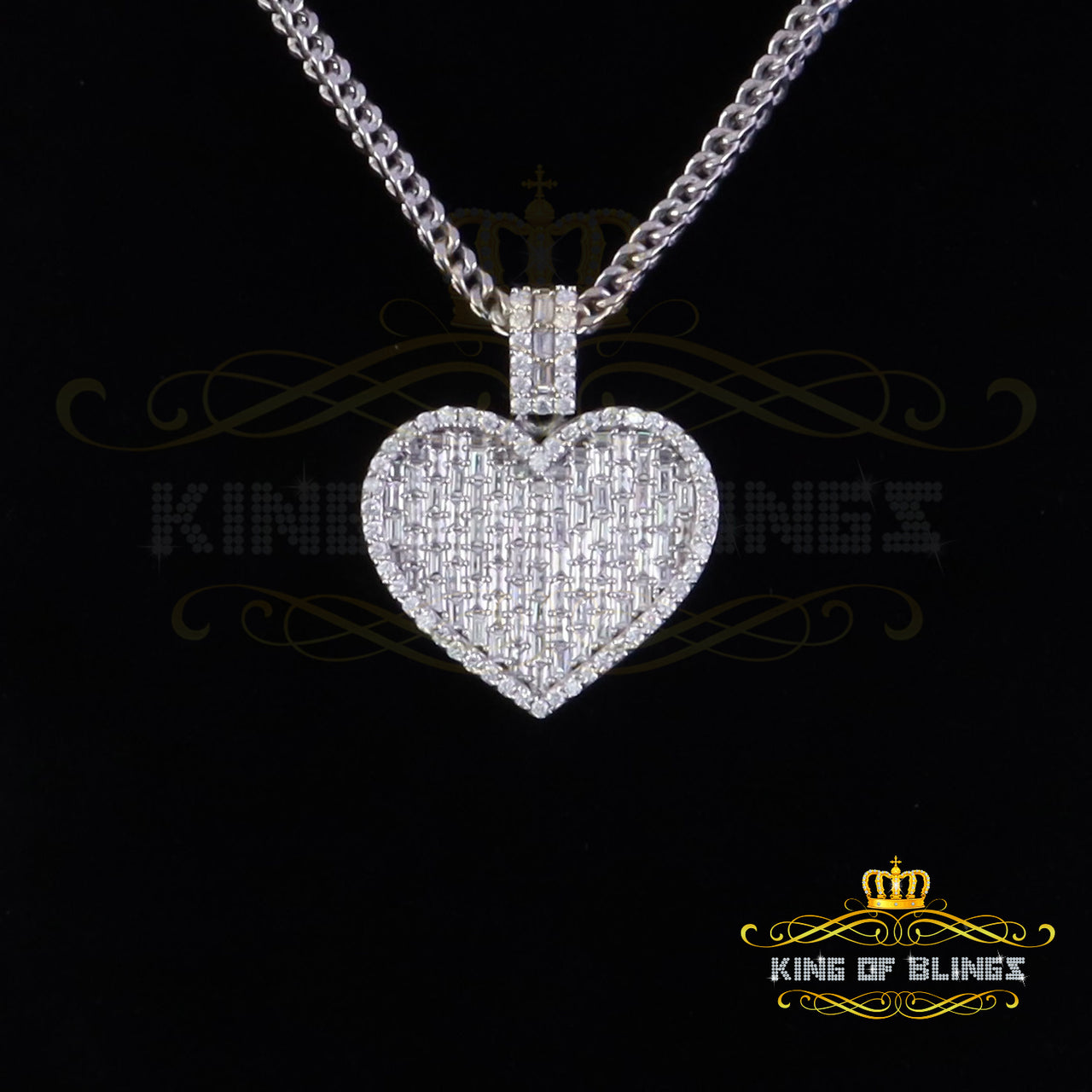 King Of Bling's 925 Sterling White Silver 6.50ct VVS D Clr. Moissanite Heart Pendant Men/ Womens KING OF BLINGS