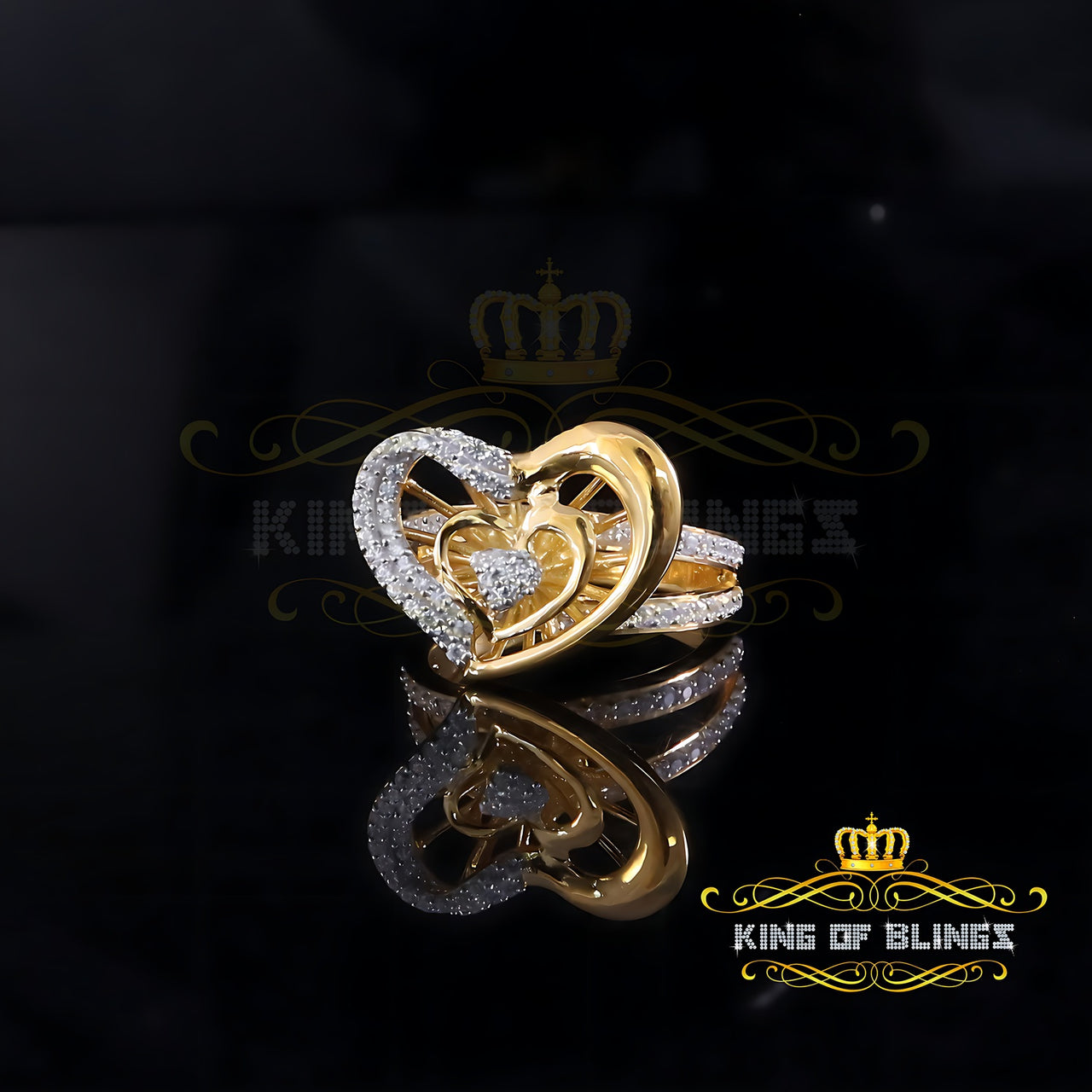 King Of Bling's 925 Silver Baggutte 85 Cubic Zirconia Stones Yellow Dual Heart Womens Ring SZ7. KING OF BLINGS