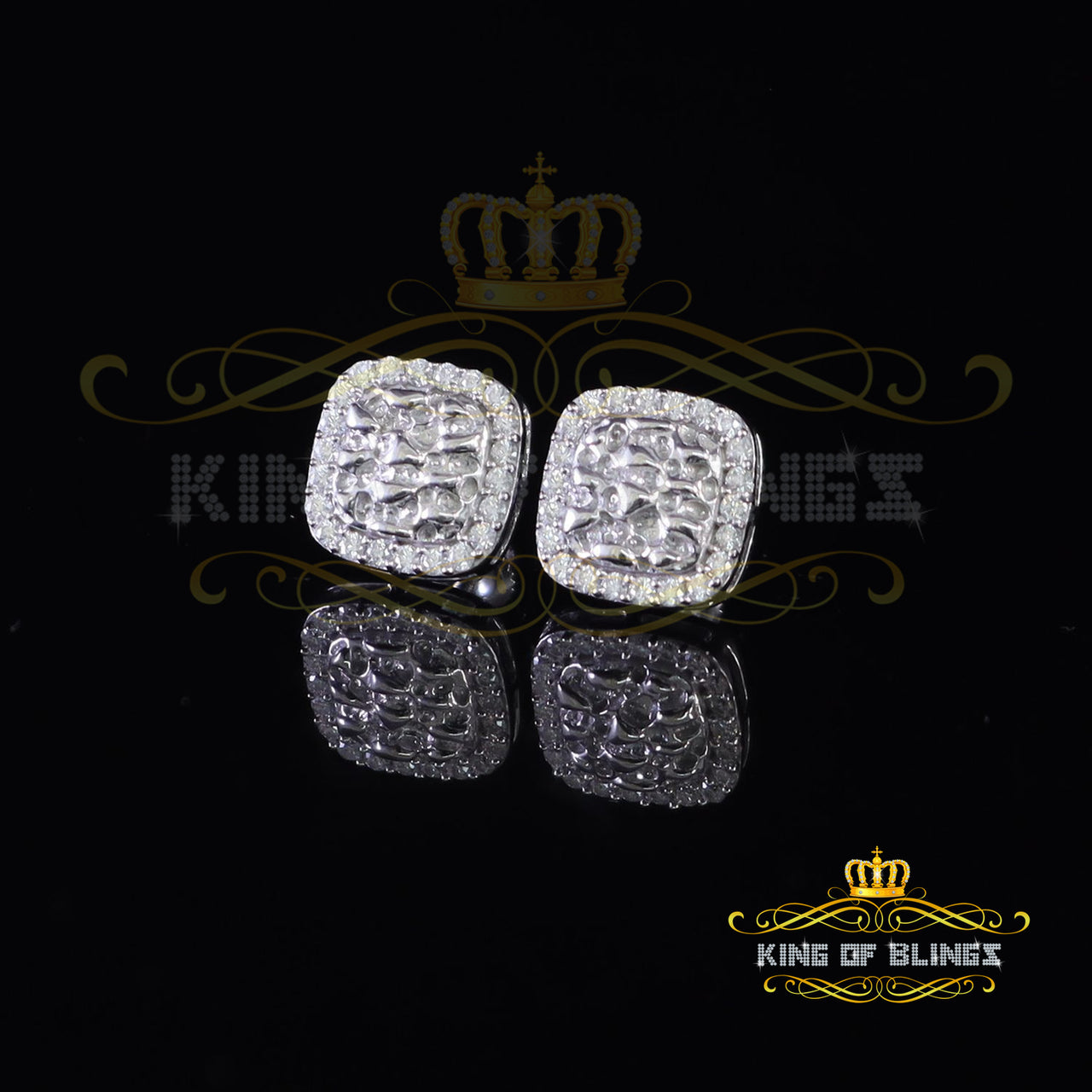 King of Bling's 1.50ct Moissanite White 925ilver Women's Round Edge Square Shape Nugget Earrings