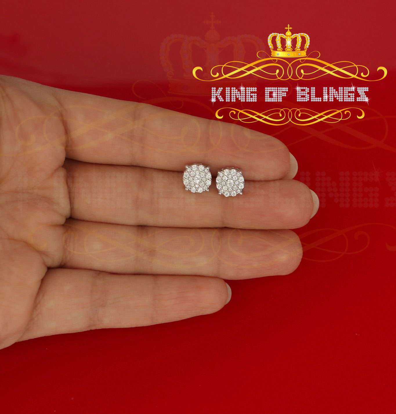 King of Blings- Aretes Para Hombre 925 White Silver Women's 0.66ct Cubic Zirconia Round Earrings KING OF BLINGS