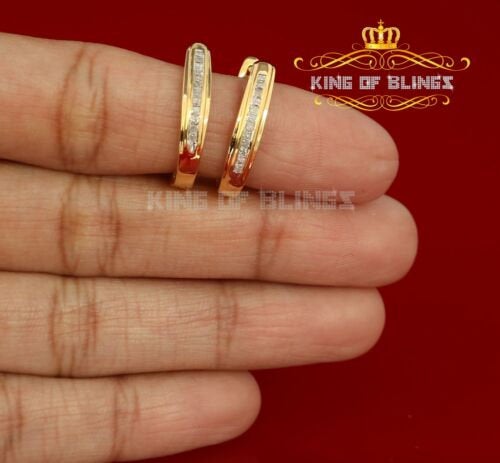 King of Blings-0.33ct Diamond 925 Sterling Silver Yellow Hoop Stud Earrings For Men's / Women's KING OF BLINGS