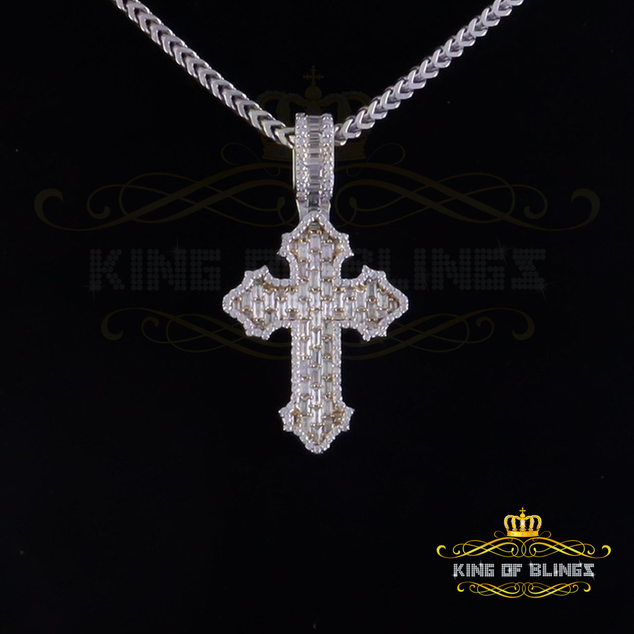 King Of Bling's 3.50ct VVS D Moissanite White Sterling Silver Charm Cross Pendant Men & Women's KING OF BLINGS