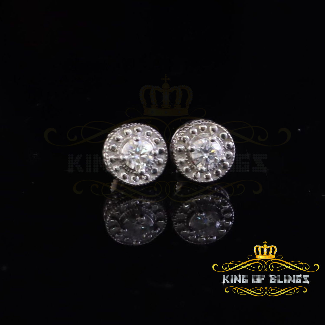 King of Bling's New 925 Silver White 0.50ct VVS D Moissanite Round Men's / Womens Stud Earrings