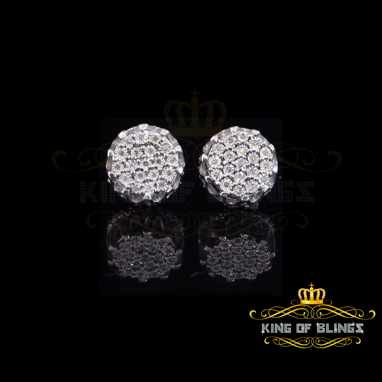 King Of Bling's 925 Sterling White Silver 0.10ct Diamond Flower Earrings For Women's & Men's