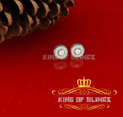 King of Bling's White 0.82ct Sterling Silver 925 Cubic Zirconia Women's Hip Hop Round Earrings