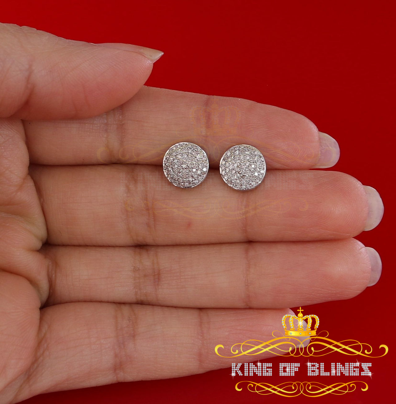 King Of Bling's 0.33ct Diamond 925 Sterling Silver White For Men's/Women's Stud Round Earrings