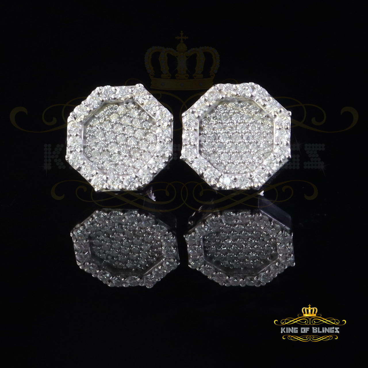 King of Bling's 925 White Silver 1.00ct VVS 'D' Moissanite Octagon Stud Earring Men's/Womens King of Blings