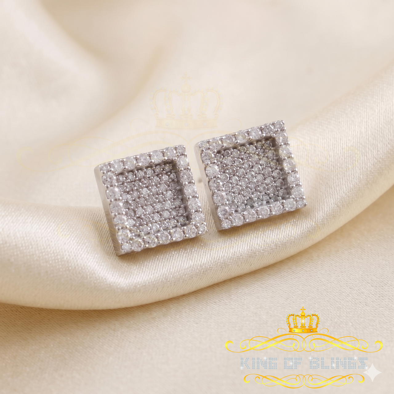King of Bling's 925 White Silver 1.00ct VVS 'D' Moissanite Square Stud Earring Men's/Womens