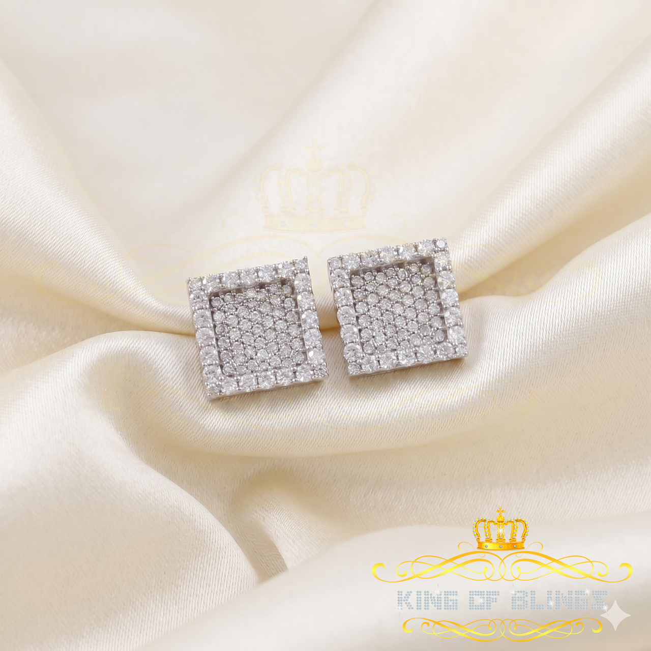 King  of Bling's 925 Yellow Silver 1.00ct VVS 'D' Moissanite Square Stud Earring Men's/Womens